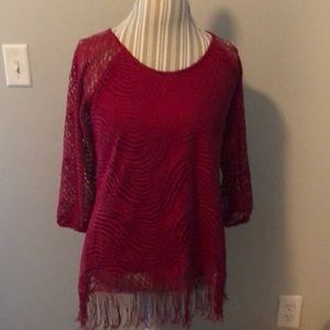 Red openwork top with fringe